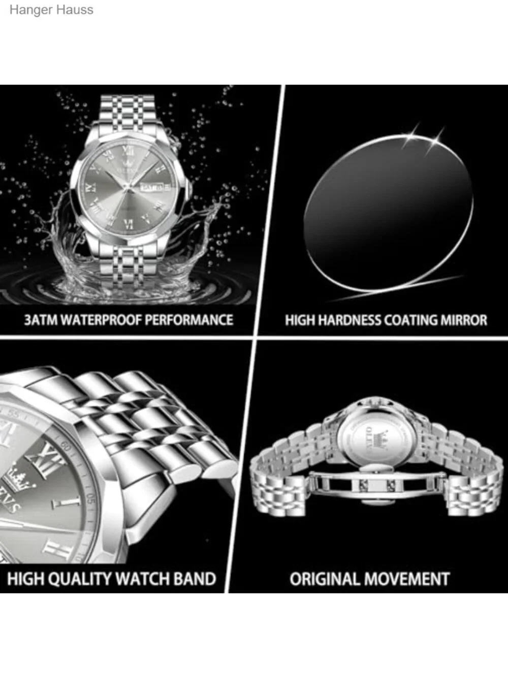 Men's Stainless Steel Analog Quartz Wrist Watch with Date and Luminous Hands